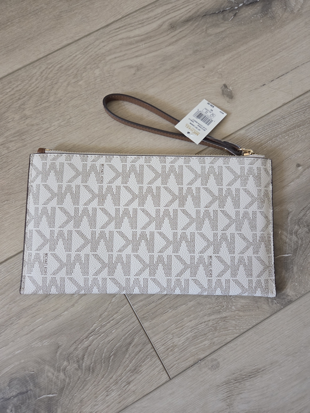 MICHAEL KORS Logo Wristlet in Vanilla/Acorn - Picture 3 of 8